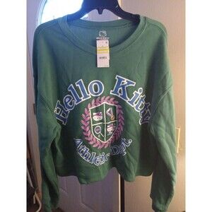 Size XL Women's Hello Kitty Athletic Dept. Graphic Cropped Sweatshirt - Green
